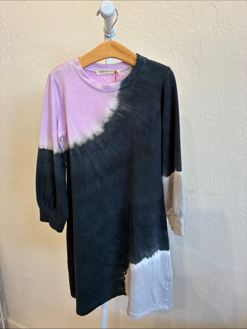 Fairwell Long Sleeve Tie-Dye Kids Dress - Pink, Black, White